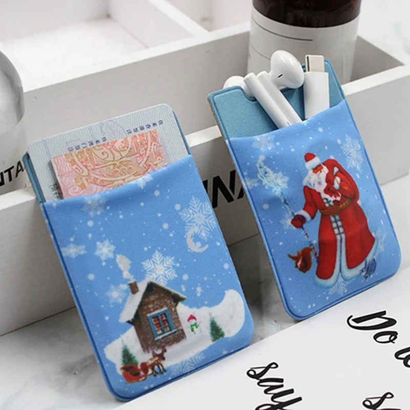 

1PC Christmas Theme Mobile Phone Back Sticker Card Holder Sticker Phone Pouch Case Cover Marble Mobile Phone Card Holder