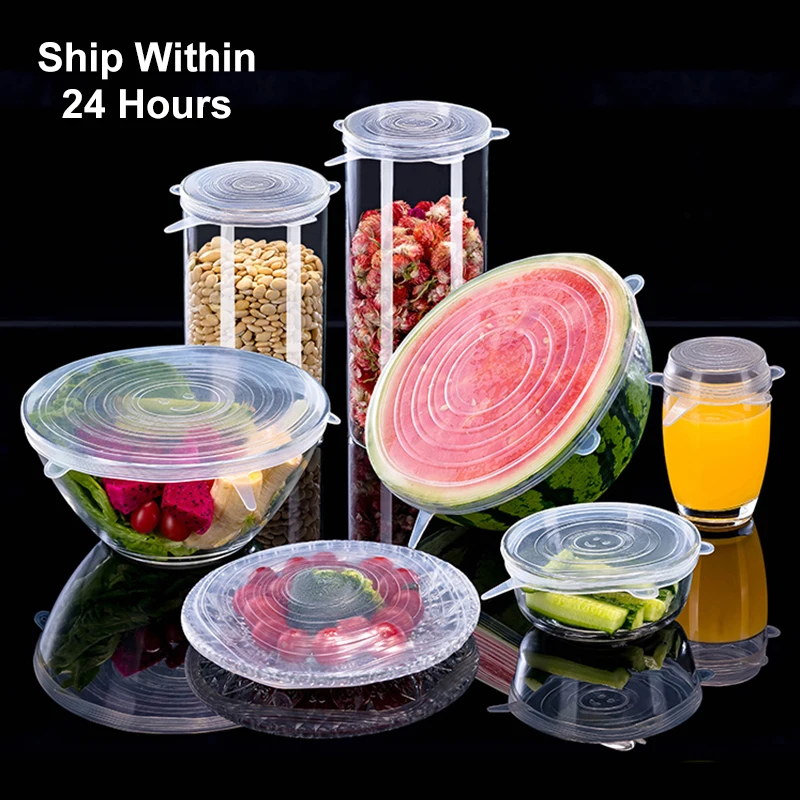 

Reusable Silicone Stretch Lids Stretchable and Durable Silicone Covers with Cleaning Brush Keep Food Fresh Food Grade Material