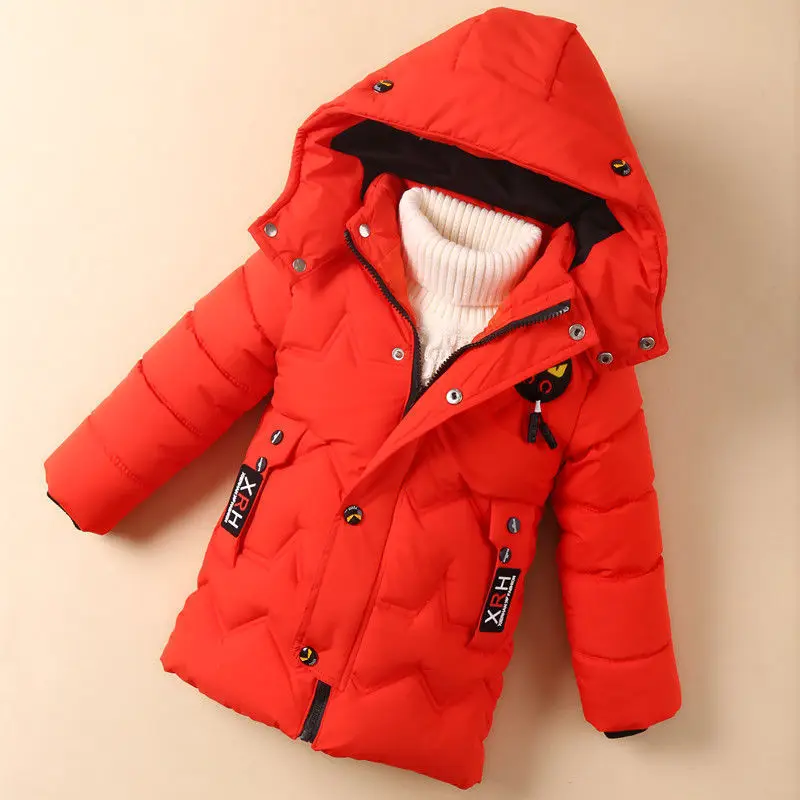 

Winter Boys Down Jackets New Kids Casual Cotton Cartoon Thick Warm Hooded Coat For Boys Children Snowsuit Kids Long Outerwear