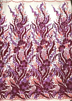 

New High Quailty Red Gold Green Sequins Lace Fabric Flocking African Velvet Lace Fabric 2019 Printed Desgins for Party Dress
