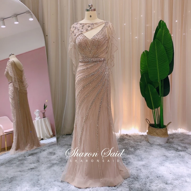 Rose gold dress with cape Clearance