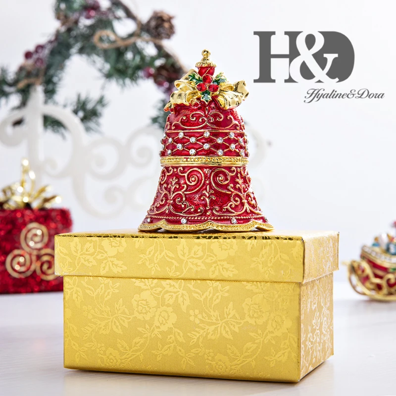 H& D эмалированные и украшенные драгоценными камнями колокольчик ручная роспись коробки для безделушек шарнирное кольцо держатель подарок на Рождество Декор для дома