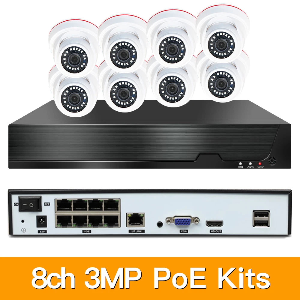Камера видеонаблюдения H.265 купольная домашняя камера безопасности 8 каналов 3 Мп