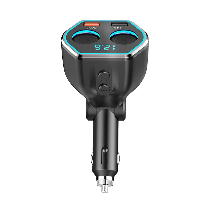 Car Charger 2-Socket Cigarette Lighter Adapter Socket Splitter Separate Switch 12/24V 80W with LED Battery Voltage Display Dual