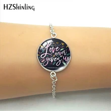 HZSHINLING Новая мода любовь никогда не сдает Библейские цитаты круглые стеклянные подвески ювелирные изделия