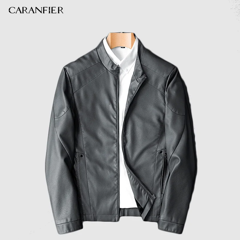 Серый CARANFIER Для мужчин s искусственная(-ый) куртки пальто осень-зима мотоциклетные байкерские Искусственная кожа куртка Мужская толстый бархат пальто айкерские пиджаки - Цвет: Серый