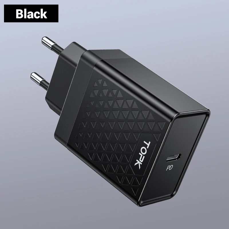 TOPK USB зарядное устройство 18 Вт быстрое зарядное устройство PD Quick Charge 3,0 USB C зарядное устройство для телефона для iPhone Xiaomi Mi note 10 pro 8 7 samsung s10 plus - Тип штекера: Black