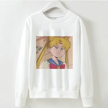 

2020 Streetwear Sweatshirt for Women Long Sleeve Sailor Moon Harajuku Hoodie Korean Ulzzang Print Sweatshirts Female Coat White