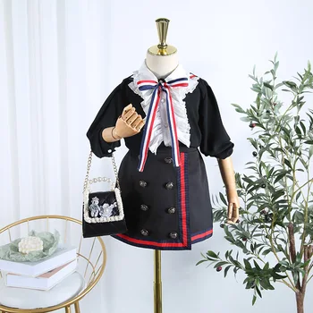 

Girls suit skirt 2019 autumn new Korean girl small fragrance folds bow shirt skirt two-piece suit