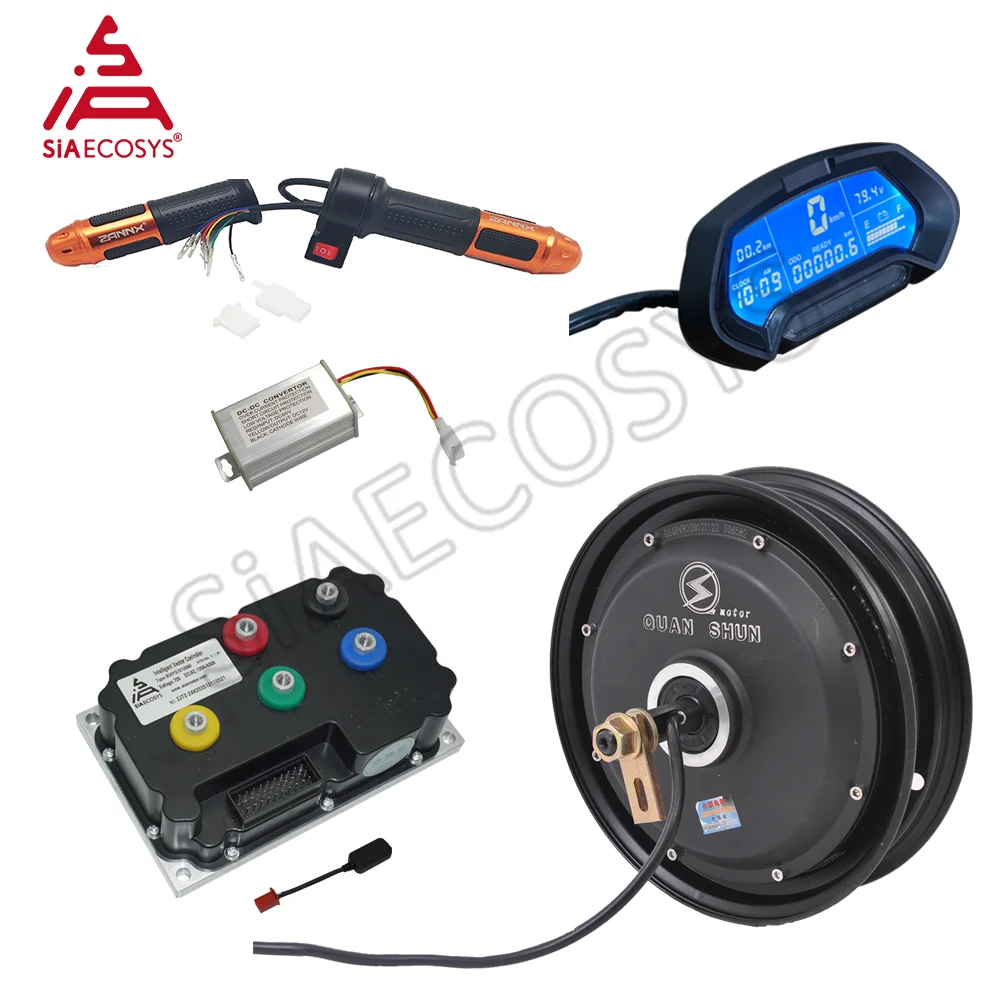 SiAECOSYS QSMOTOR 10x2.15inch 3000W 60V/72V 80kph Hub Motor with Far Driver SIAY72120 controller and kits for Electric Scooter