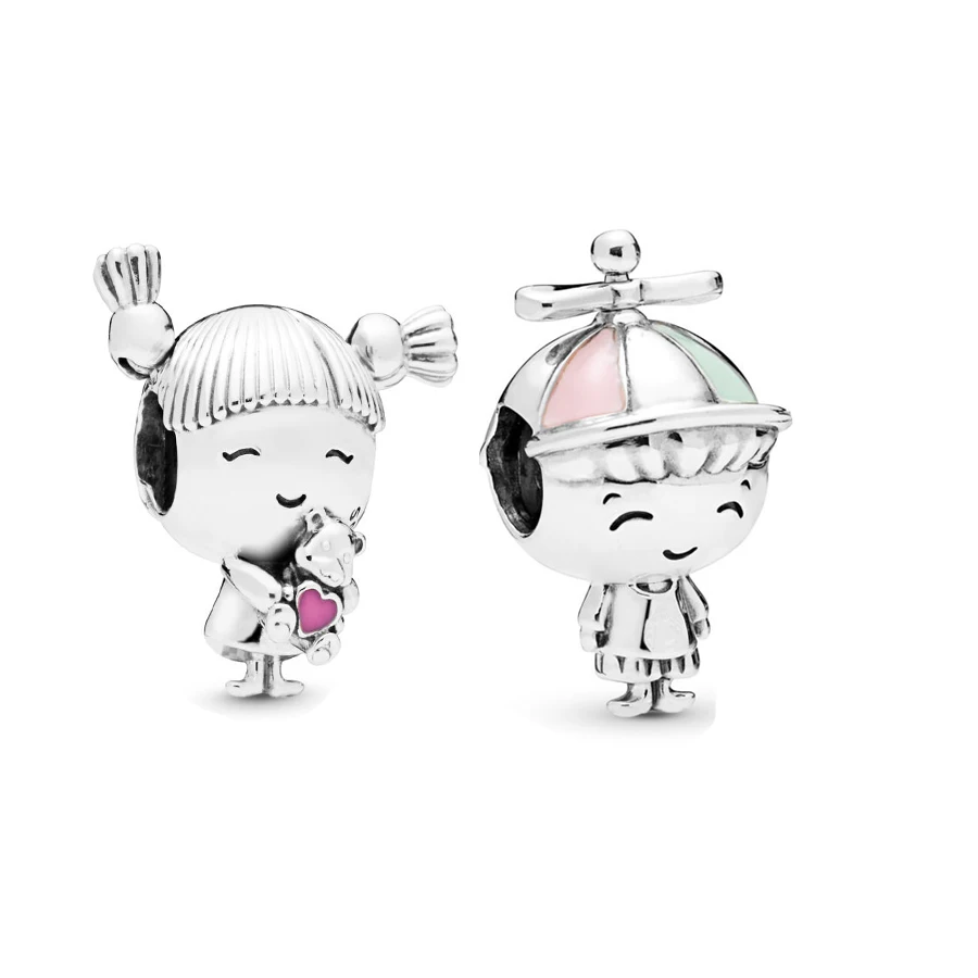 

2019 New Style 925 sterling silver GIRL WITH PIGTAILS CHARM Fit pandora Bracelet PROPELLER HAT BOY CHARM Bead DIY Jewelry