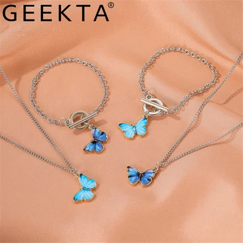

2020 New Ocean Blue Animal Butterfly Pendant Necklace for Women Silver Color Chain Collier Wedding Jewelry Gift Accessories