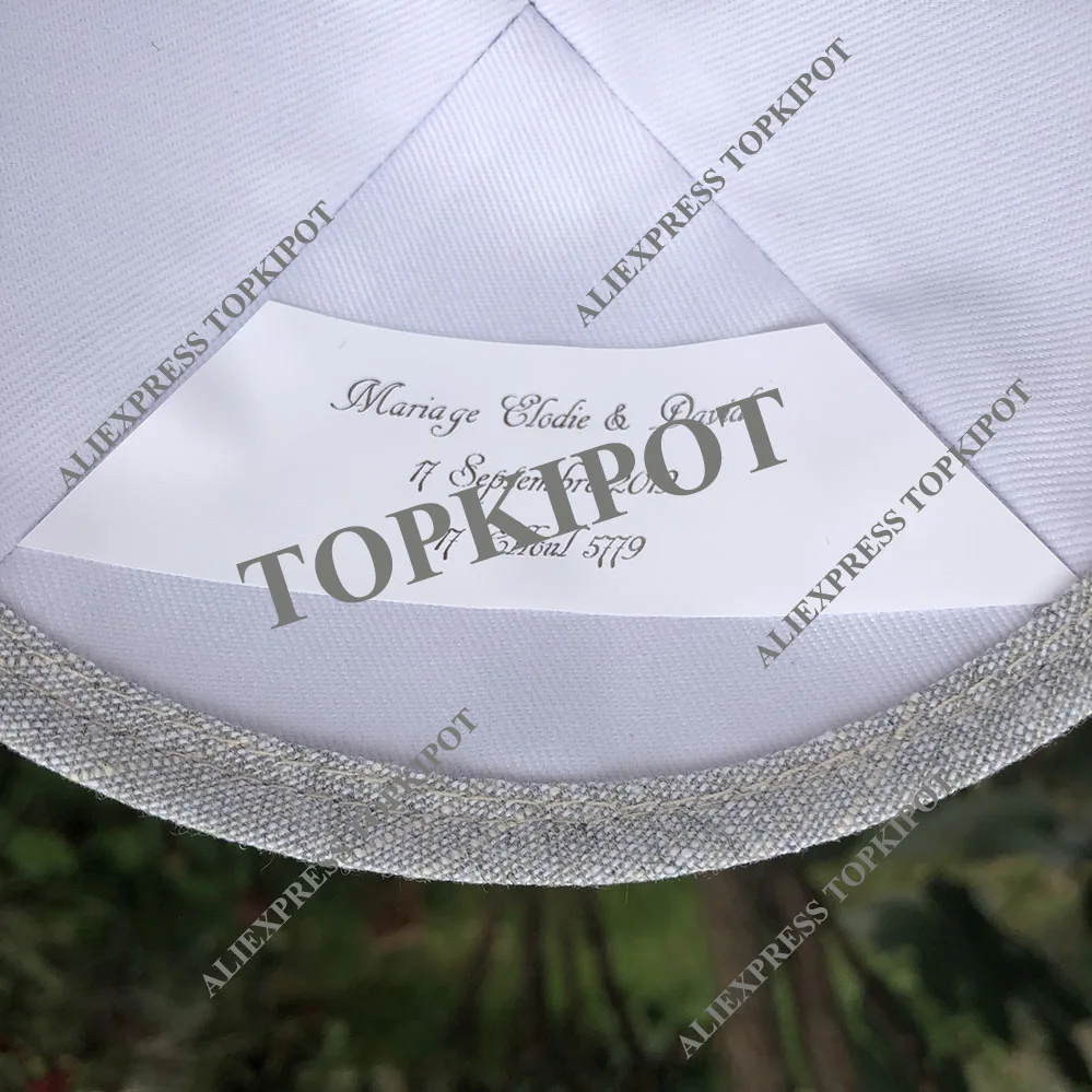 Светло-серая Тяжелая льняная kippah темно-серая вышивка