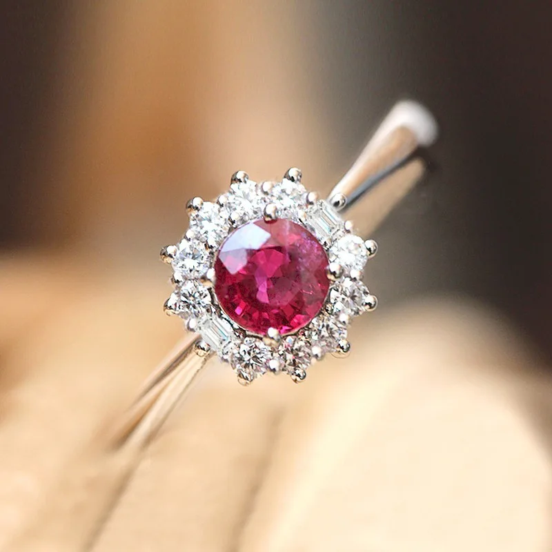 Розовый Красный камень циркон кольца для женщин Винтаж 925 пробы серебро обещания любовь Обручальное кольцо роскошные свадебные украшения
