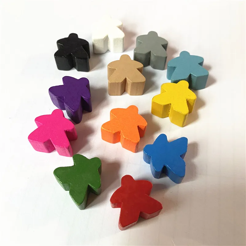 16mm Wooden Meeple Game Pawns 100-pack 10 Colors 