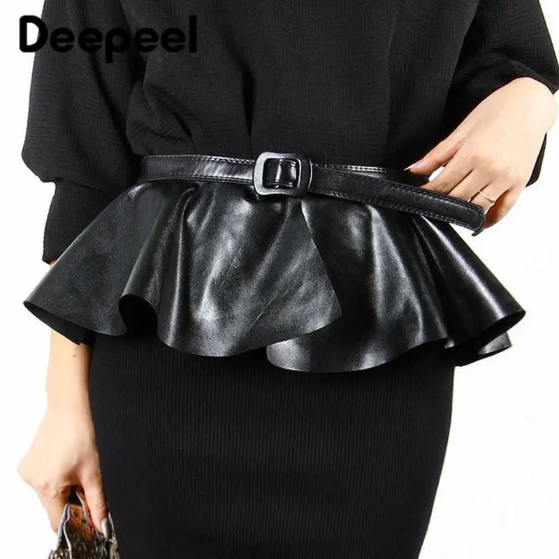Deepeel1pc 2,4 см* 101 см гофрированная черная кожаная юбка широкие пояса дамская юбка украшение супер широкая юбка пояс YK641