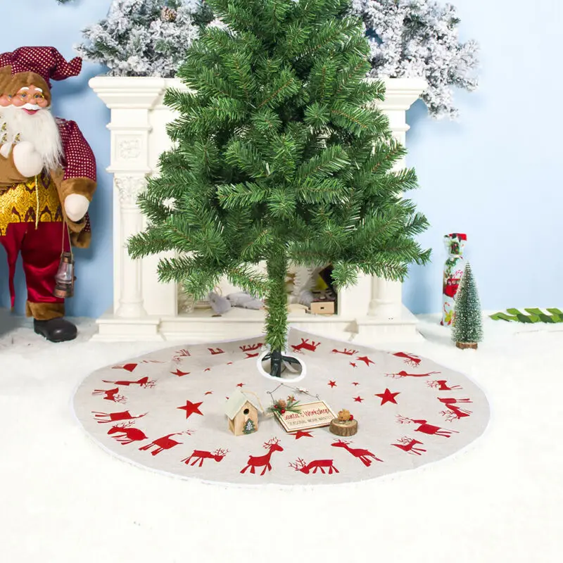 100cm Luxury Red Elk Christmas Tree Xmas Star Skirt Festive Home Decoration