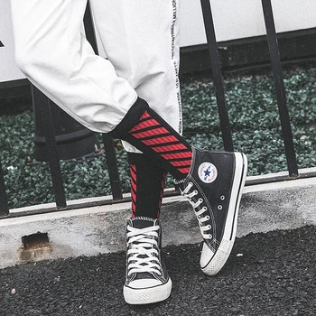 

Trendy Harajuku Men Socks Hipster Cross Pattern Off Online Pop Streetwear Pride mark Socks off white Yellow Unisex tmall 4 color