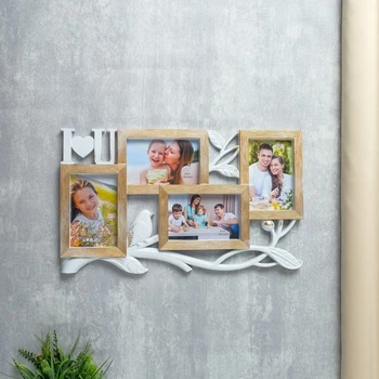 

Photo frame plastic for 4 photos 10x15 cm "Bird on a branch" white wood-like 28x47 cm