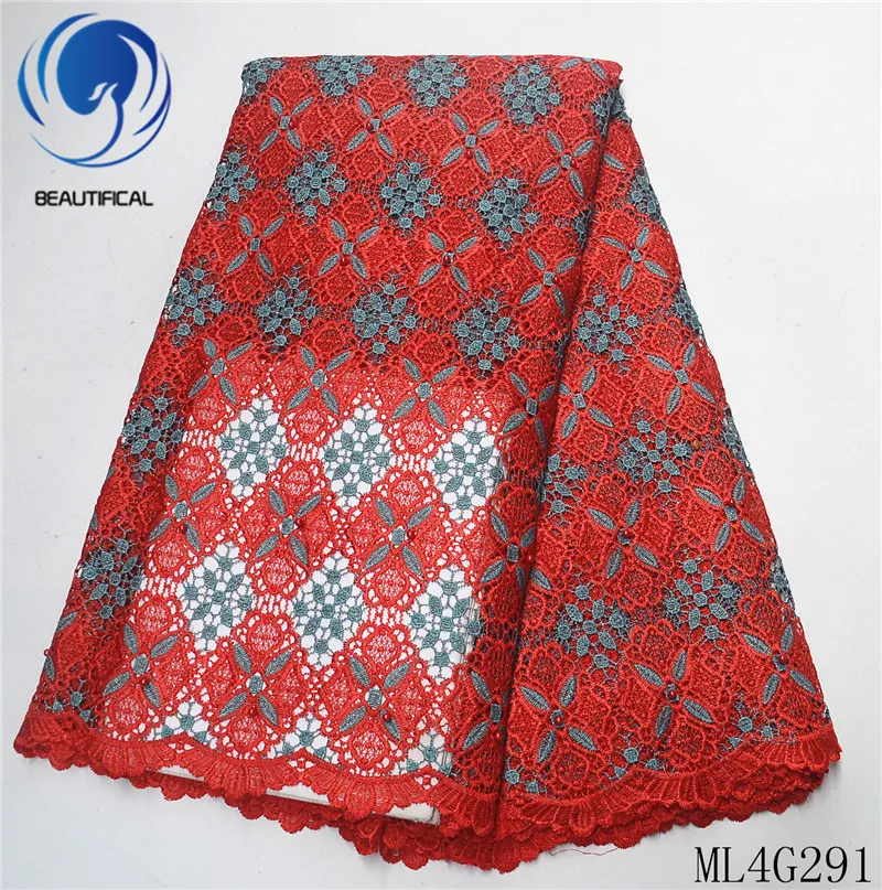 

BEAUTIFICAL nigerian lace fabrics Guipure lace with beads fabric embroidery cord lace african hot sale 5yards ML4G291