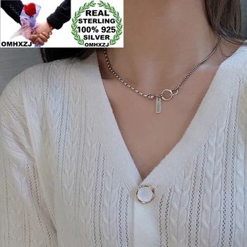 

OMHXZJ Wholesale HA51 European Fashion Woman Girl Birthday Party Gift Rectangle Round 100% 925 Sterling Silver Pendant Necklace