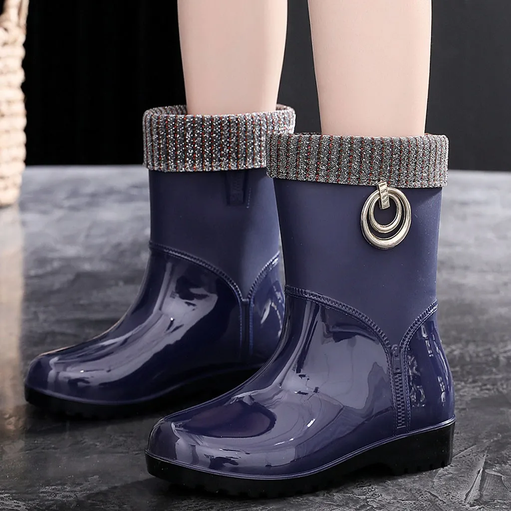 Punk Style Mid Calf Rain Boots Women 