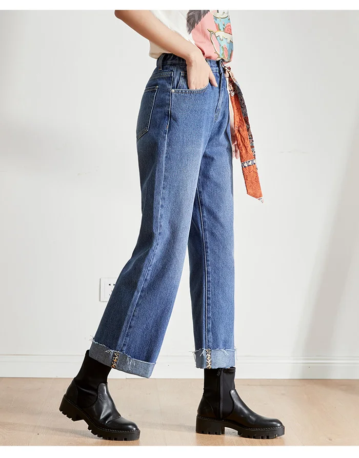 Женские широкие джинсы-капри LEIJIJEANS, свободные мытые джинсы с высокой посадкой, модная популярная модель 9218 большого размера на осень