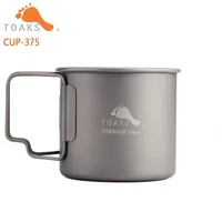 TOAKS Pure Titanium Cup Ultralight Outdoor Coffee Tea Mug without Lid and Foldable Handle Camping Cookware 375ml 50g CUP-375 1