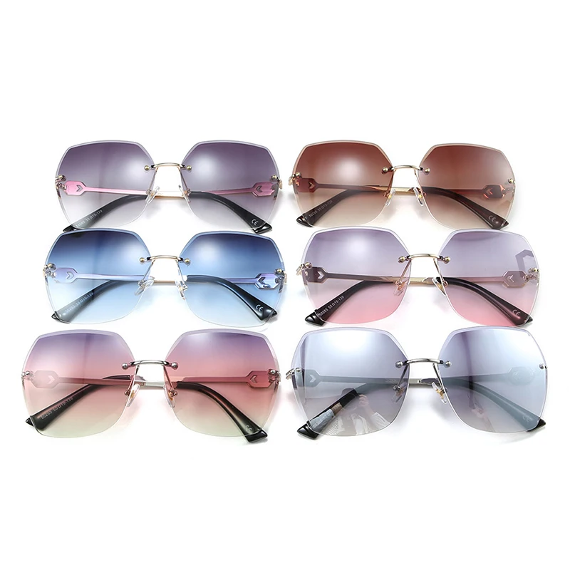 Королевские женские солнцезащитные очки без оправы больших размеров, зеркальные очки с отделкой по краям, бриллиантовое украшение, роскошные брендовые солнцезащитные очки ss556