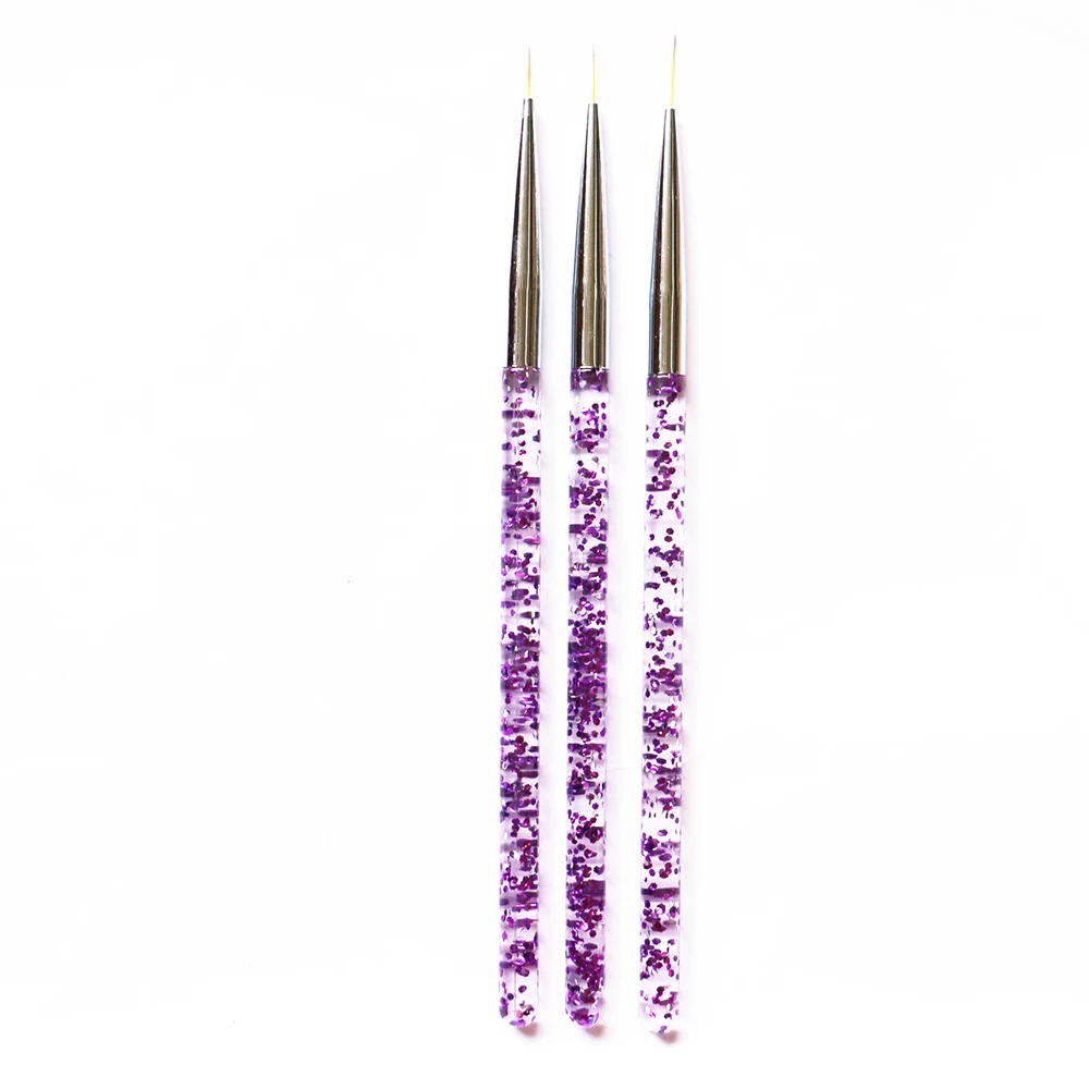 3 шт/набор гель для ногтей Рисование лайнер для макияжа кисть Ручка акриловые блестки ручка синий и фиолетовый цвет инструменты для ногтей