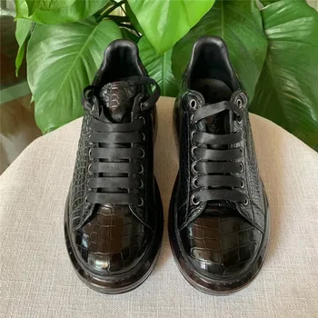 

Authentic Crocodile Belly Skin Men's Casual Air Cushion Shoes Genuine Real Alligator Leather Men's Black Lace-up Walking Flats