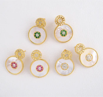 

1 pairs New style Gold Color Micro Pave CZ Round Shell eye Stud Earring