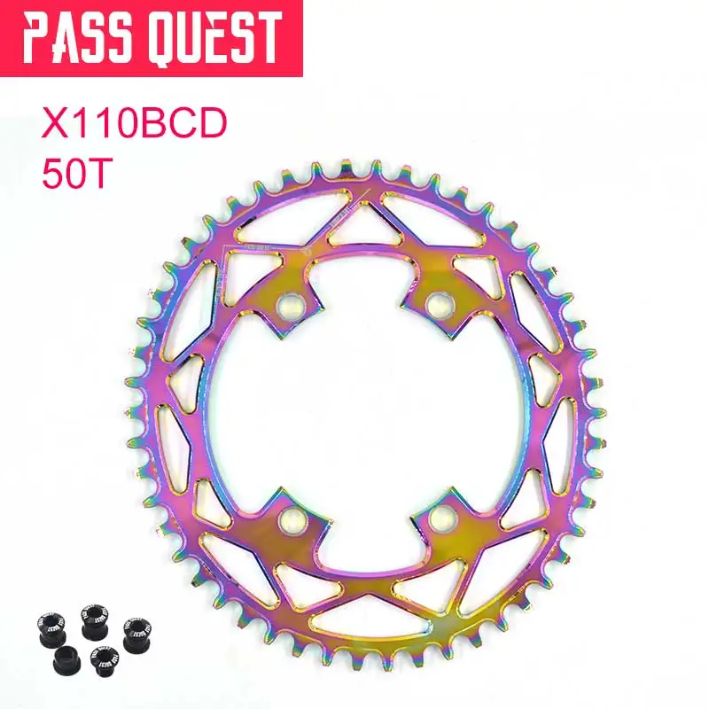 Pass Quest X110/4 BCD 110BCD с титановым покрытием Овальный 42 T-52 T дорожный велосипед узкая широкая цепь R2000 R3000 4700 5800 6800 DA9000 - Цвет: 50T