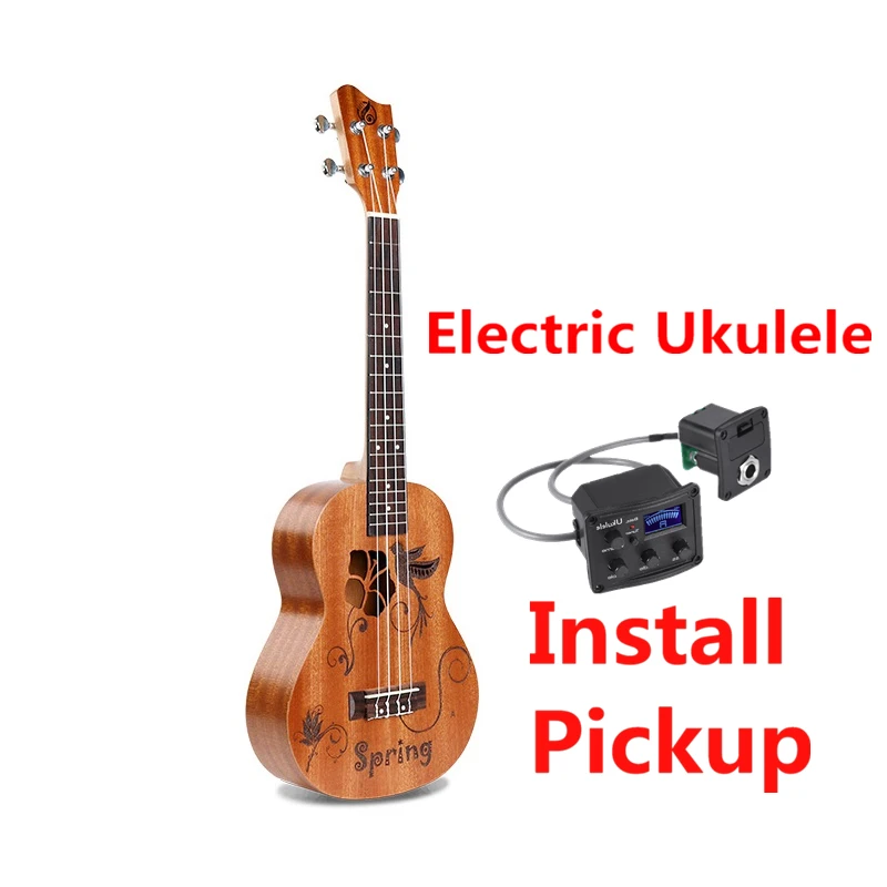 spring-EQ Гавайские гитары укулеле 26 дюймов все красное дерево мини Electri Tenor акустические гитары 4 струны Ukelele установить звукосниматель туристическая гитара четыре сезона - Цвет: spring-EQ