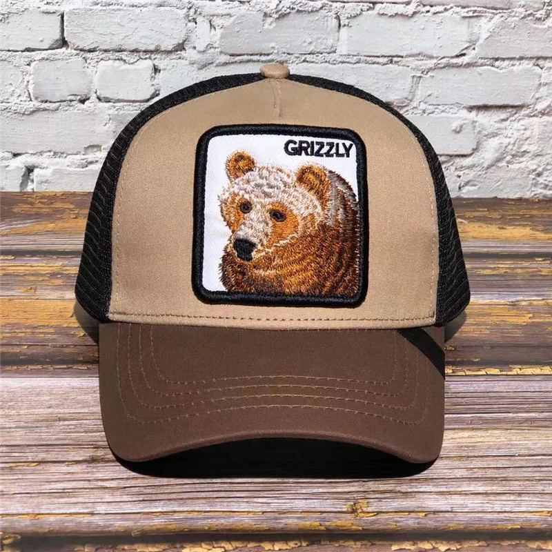 khaki GRIZZLY Новинка Goorin петухи Животные вышивка кожа сетка Бейсболка унисекс кепки s для женщин мужчин Snapback кепки папа шляпа летние регулируемые шапки - Цвет: khaki GRIZZLY