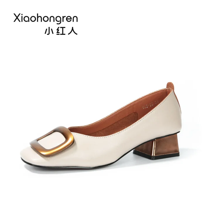 

Red Man Shallow Mouth Single Shoes Women's Chunky-Heel 2018 New Style Spring WOMEN'S Shoes Semi-high Heeled Square Head Shoes Wo