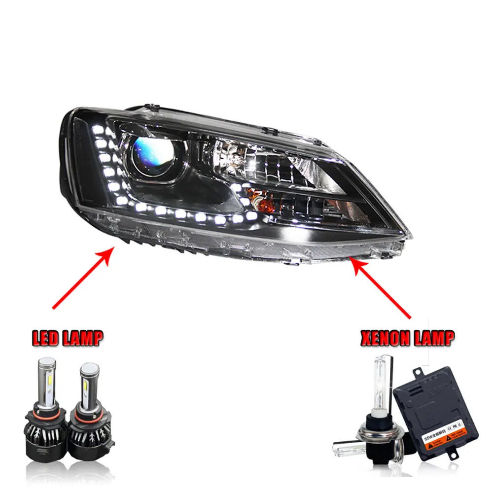 Пара для jetta светодиодный фары 2012- jetta HID фары биксеноновые фары Противотуманные фары Дневные ходовые огни двойные линзы - Цвет: LED high beam
