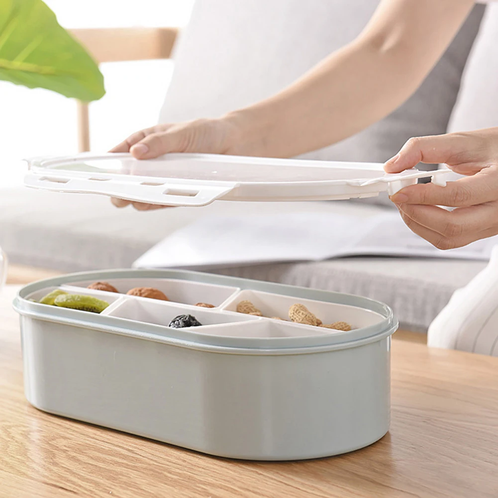 Контейнер для хранения конфет и гаек, 5 отделов, пластиковый органайзер для хранения еды, разделенный для кемпинга, тарелка для закусок, блюдо с крышкой