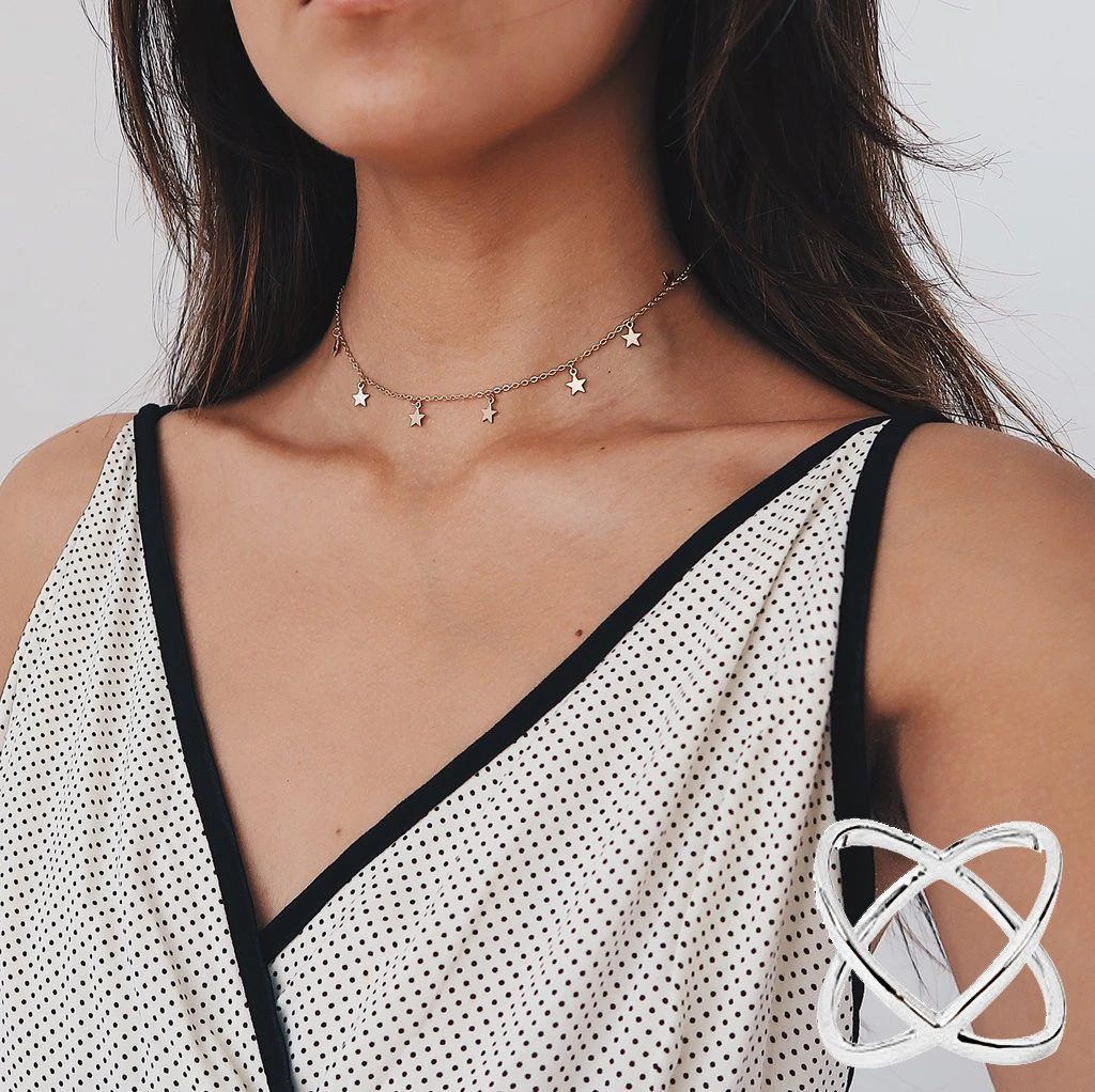 Collar con colgante de estrellas de aleación plata para anillo de acero inoxidable, gargantilla de estrellas, conjunto de joyería|Collares de cadena| - AliExpress