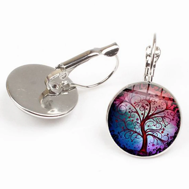 

2019 new retro life tree pendant earrings fashion colorful life tree mandala art pattern glass round earrings woman jewelry gift