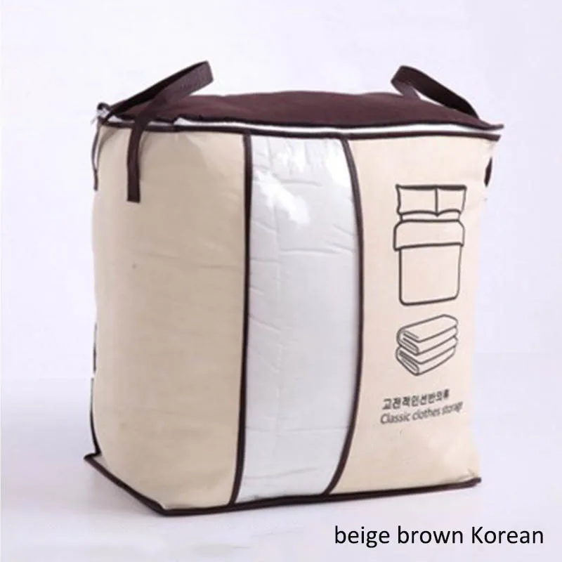 beige brown Korean Пылезащитные мешки высокие тканевые органайзеры сумка для хранения одеяло Органайзер нетканый для хранения домашних запасов Многофункциональный 46*51*28 см - Цвет: beige brown Korean