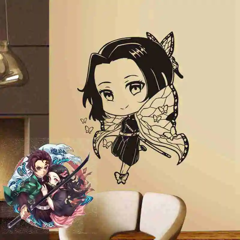 Демоническая Наклейка на стену Kimetsu no Yaiba виниловая Милая наклейка Kochou Shinobu s Декор
