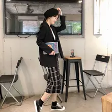 Юбки корейская версия осенней и зимней одежды новая Ретро черная и белая клетчатая юбка с высокой талией Женская одежда