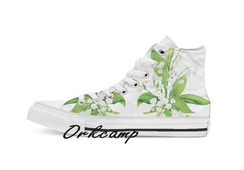 

White Lily of the Valley Custom Casual High Top lace-up Canvas shoes sneakers Drop shipping