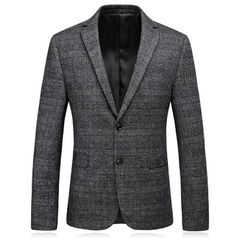 

Leisure Suits for Gray Woolen Non Ironing Autumn Fashion Coat Slim Fit Casual Business Plaid Suits Blazer High Quality