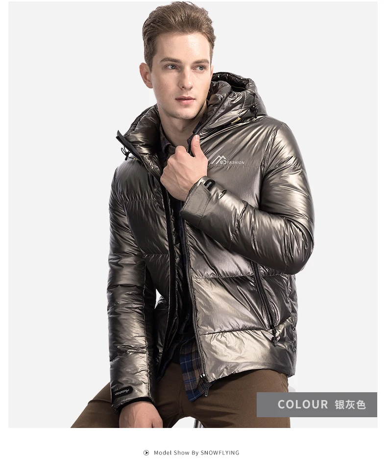 high quality men's winter warm solid duck down jacket with hood thick short outerwear coat black navy silver
