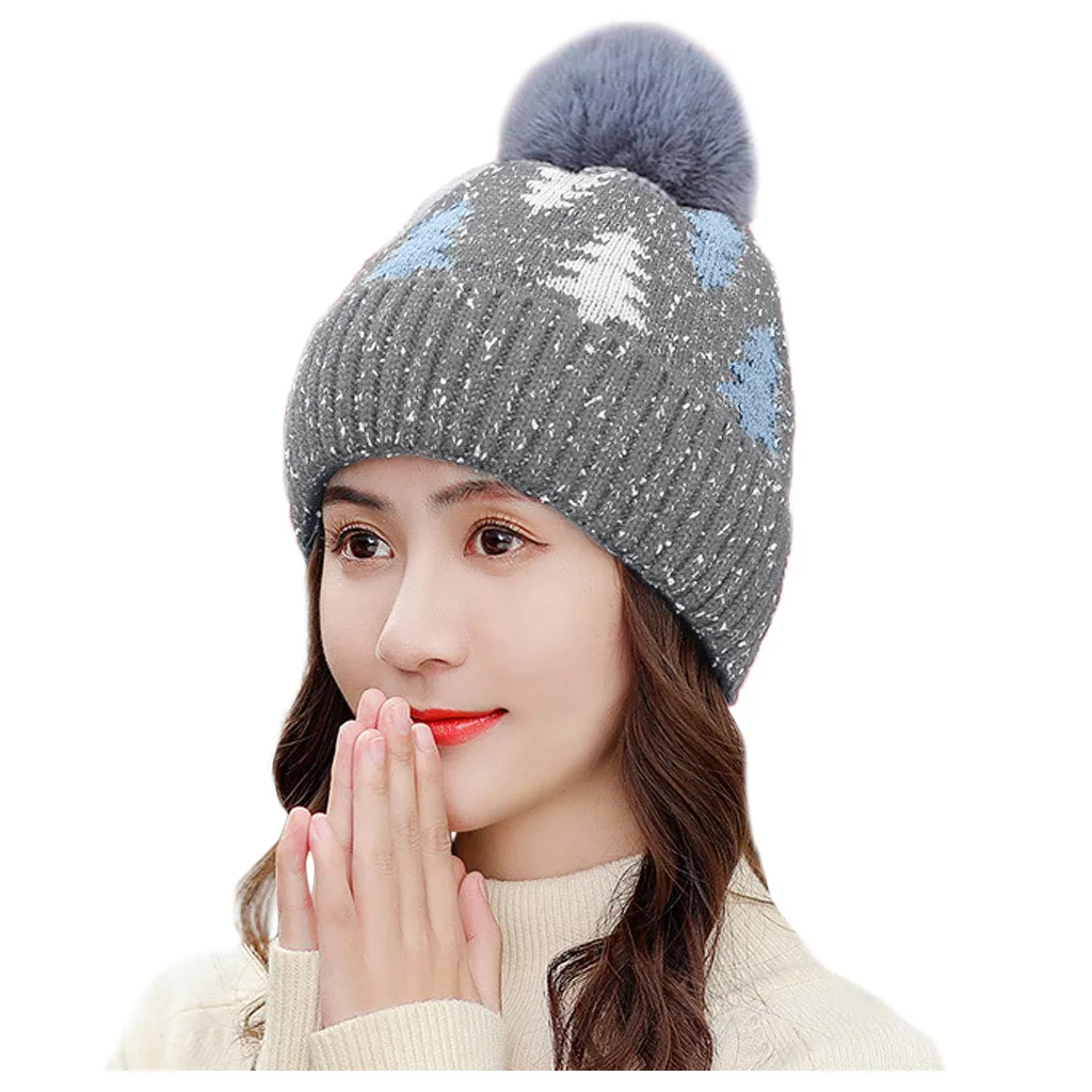 GY ACCGLORY вязаная шерстяная шапка с шариками Skullies Beanies, Повседневная Уличная уличная плотная теплая шапка, Женская Осенняя зимняя Милая Шапка-бини - Цвет: GY