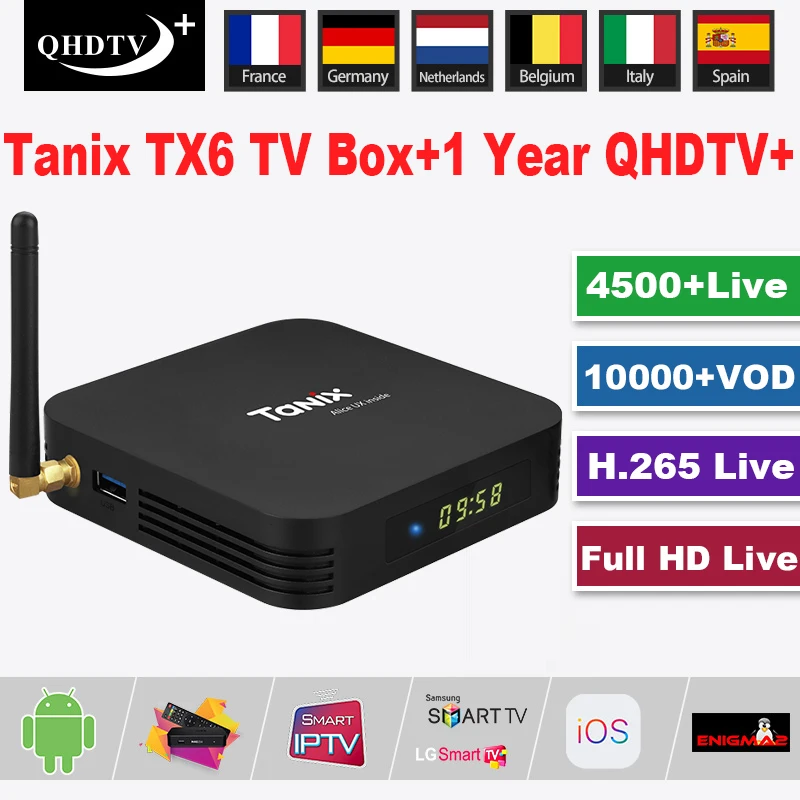 IP tv QHD tv Plus Tanix TX6 Smart tv BOX Android 9,0 1 год французские арабские каналы голландские африканские испанские европейские IP tv M3U