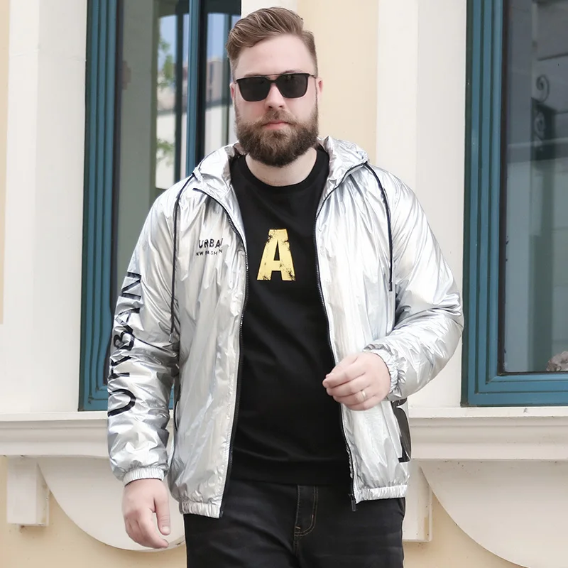 Большие размеры 8XL 7XL весенне-осенняя мужская высококачественная повседневная куртка с капюшоном внешнеторговая трендовая индивидуальная Яркое пальто - Цвет: Silver