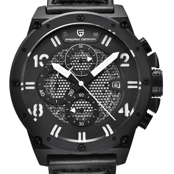 

54 mm Pagani design Black dial Chronograph Quartz men watches luxury brand water-resistant watch Leather Sport men's watches